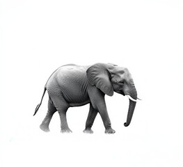 Fototapeta premium An African elephant, isolated against a white background, with a clipping path provided