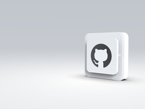 Github app button isolated, 3D Illustration in side view, Minimal icon in white background