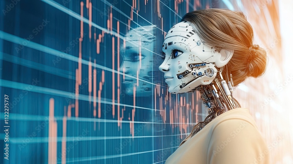 Poster Intelligent Robot Analyzing Trading Data in a Futuristic Digital Environment