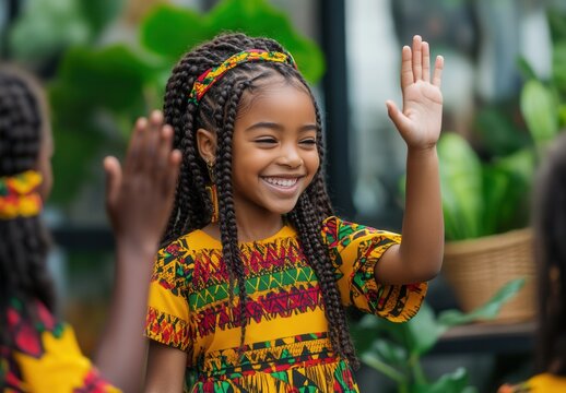 Two small African girls engaging in a hand-clapping game