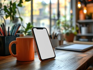 Professional Modern Office with iPhone and Technology