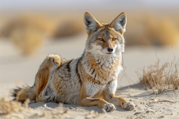 Obraz premium Solitary Coyote in Desert at Dusk