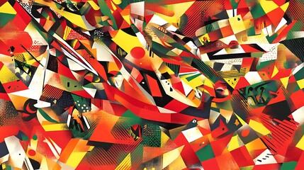 Abstract Red Yellow Green Geometric Composition