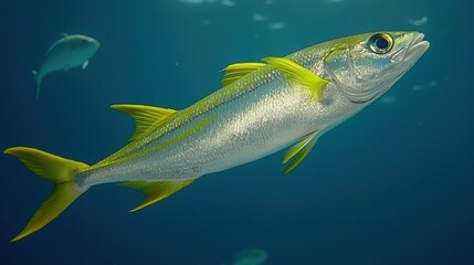 Fototapeta premium Vibrant Yellow and Silver Fish Swimming in Clear Ocean Water