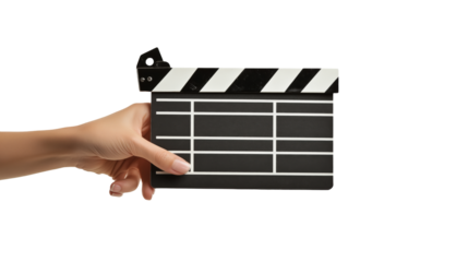 Hands showcasing a classic movie clapperboard, emphasizing filmmaking and storytelling.





