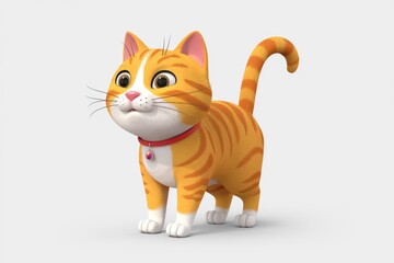 Fototapeta premium An adorable 3D-rendered orange tabby cat with a red collar, looking up curiously.