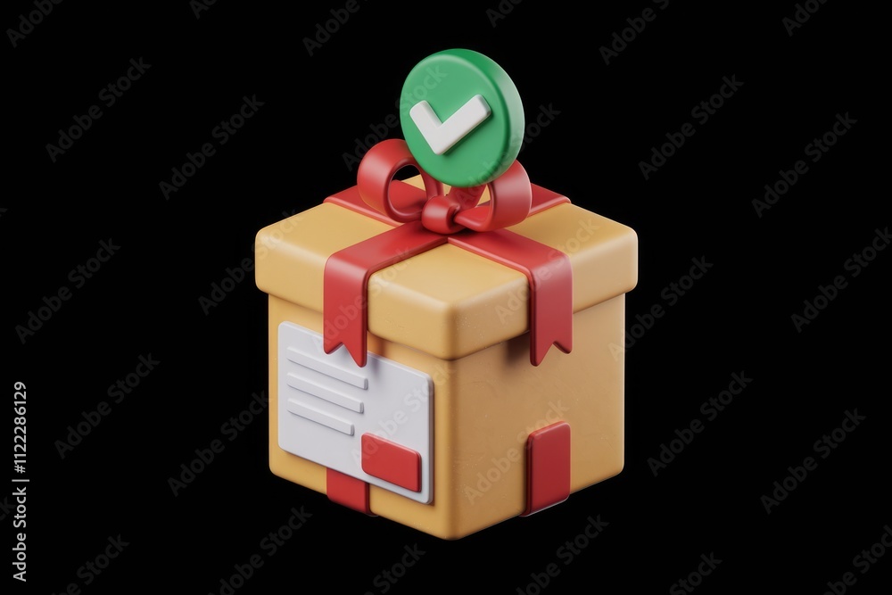 Poster a gift-wrapped package with a checkmark, signifying successful delivery or order completion.