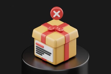 Obraz premium A 3D rendering of a rejected gift box, symbolized by a red 'X' above it.