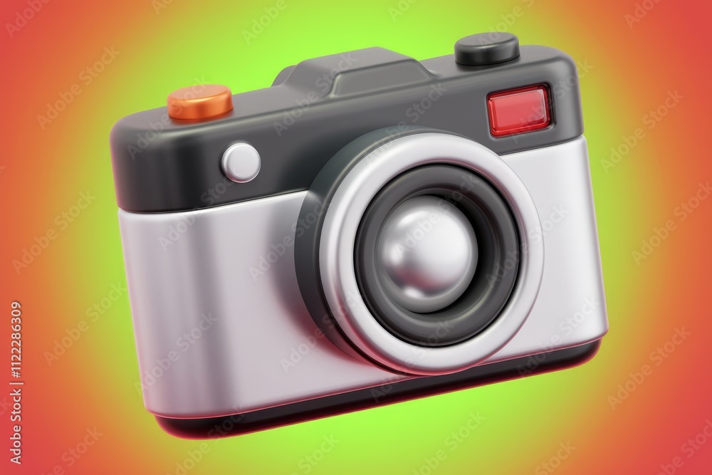 Aufkleber A stylized 3D render of a retro camera, showcasing its sleek design and simple functionality.