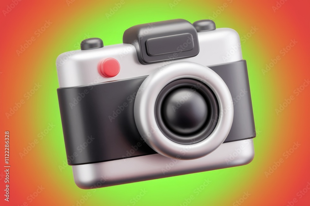 Poster A 3D rendering of a retro-style camera, showcasing its classic design and simple controls.