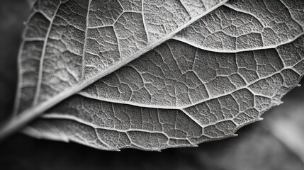 Obraz premium Monochrome Leaf Macro Photography: Intricate Vein Details in Black and White