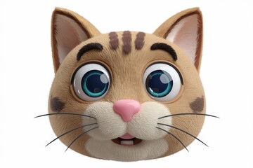Fototapeta premium Adorable 3D cartoon cat face with big blue eyes and curious expression.