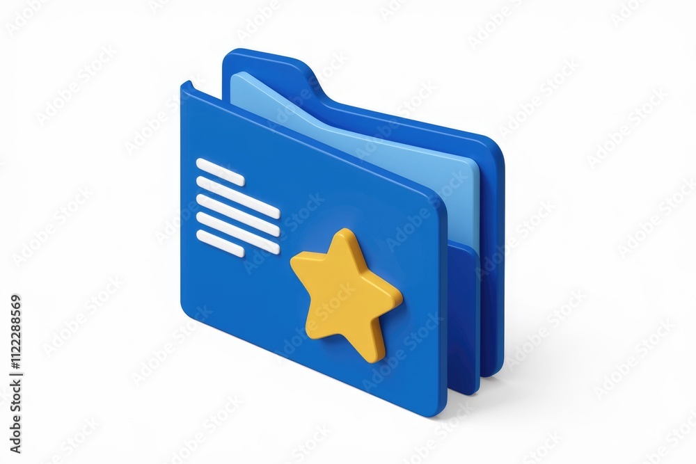 Poster 3d render of a blue folder icon with a yellow star, indicating important files.