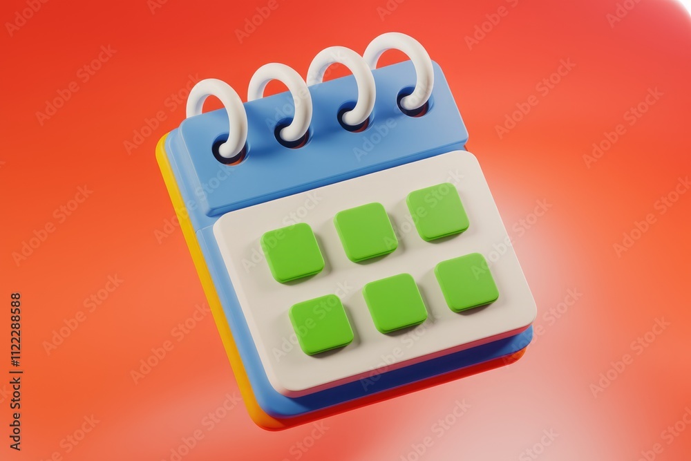 Poster A colorful 3D rendering of a calendar icon, ideal for scheduling and reminders.