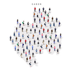 Gabon population map. Large group of realistic a diverse crowd of people figures in a shape of Gabonese map. Flat vector illustration isolated on white.