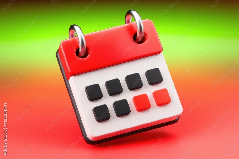 Aufkleber A 3D rendering of a red and white calendar icon with highlighted dates, symbolizing scheduling and planning.