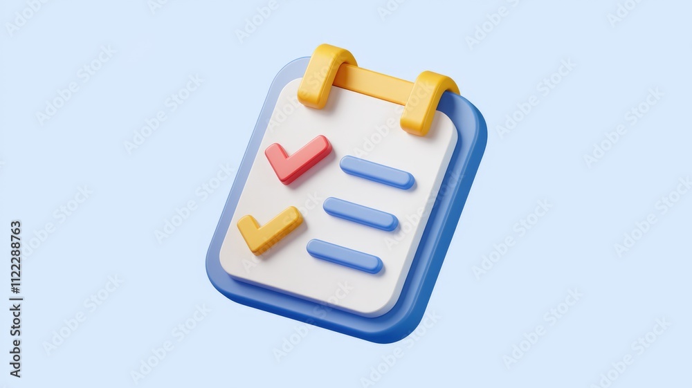 Aufkleber A 3D rendering of a checklist with checkmarks, symbolizing task completion and organization.