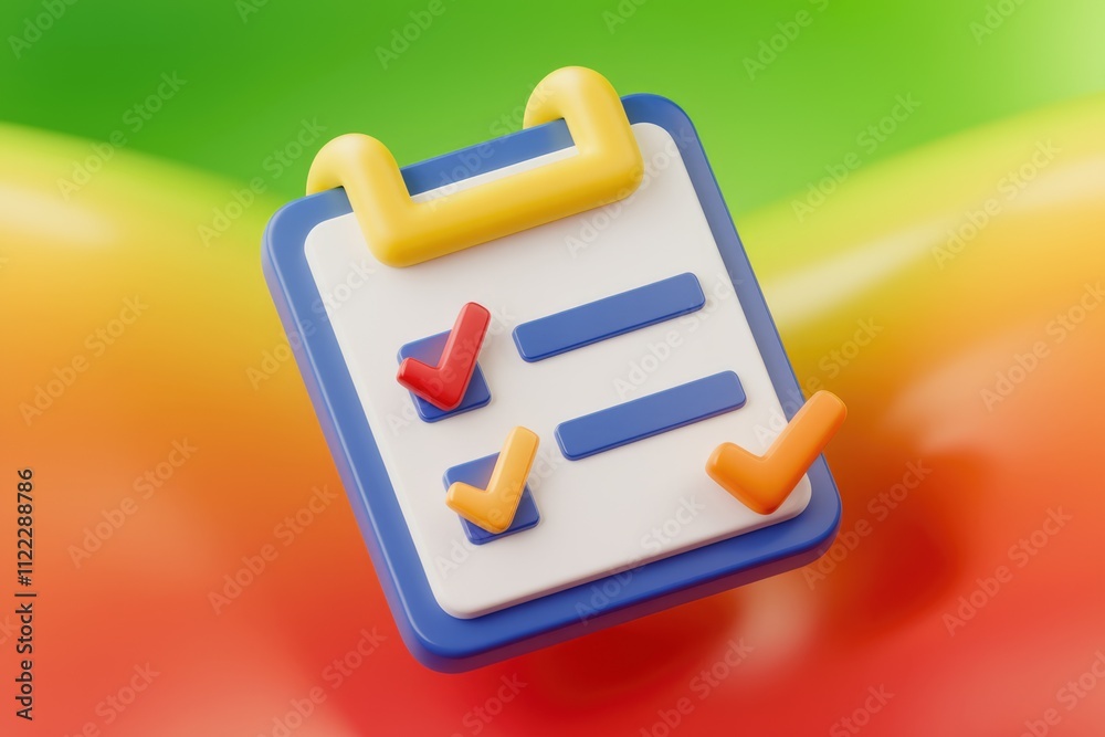 Aufkleber A 3D rendering of a checklist with three completed tasks, signifying organization and productivity.