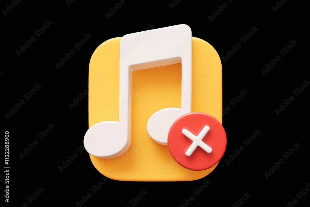 Aufkleber 3d render of a music note icon with a red cross, signifying deletion or removal.