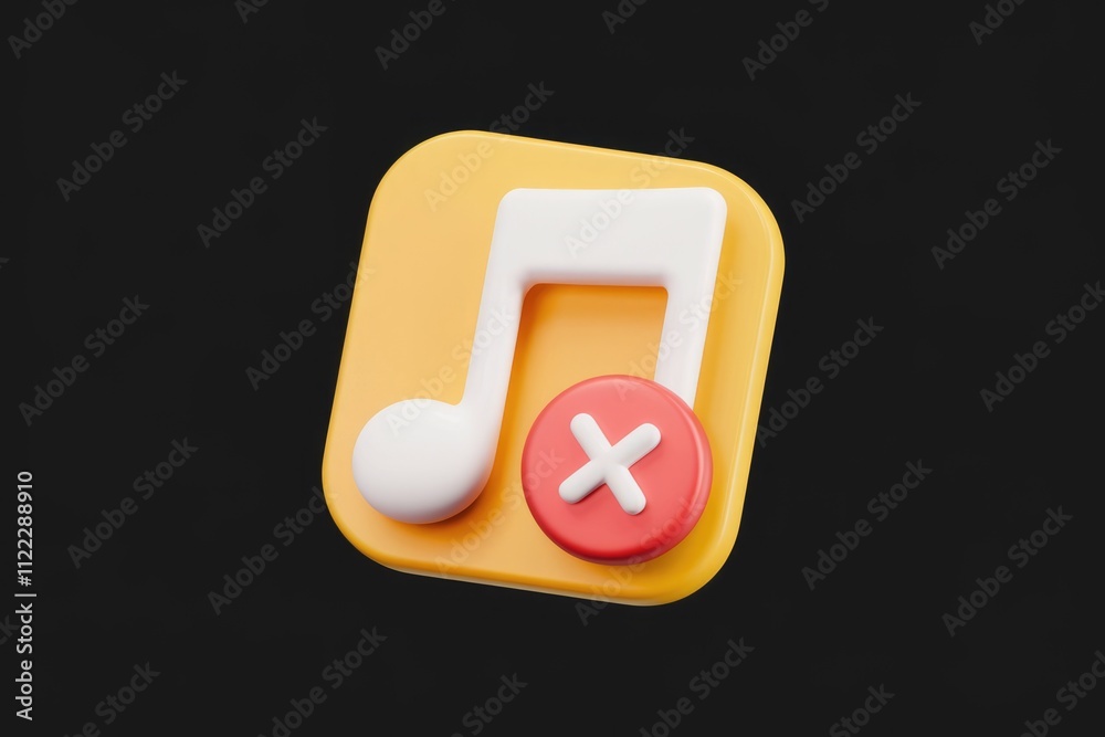 Poster 3D render of a music note with a cross mark, signifying song deletion or removal.