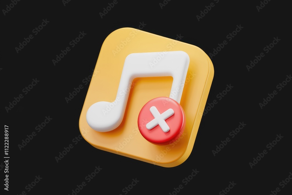 Aufkleber 3d rendered music note icon with a red cross signifying deletion or removal.