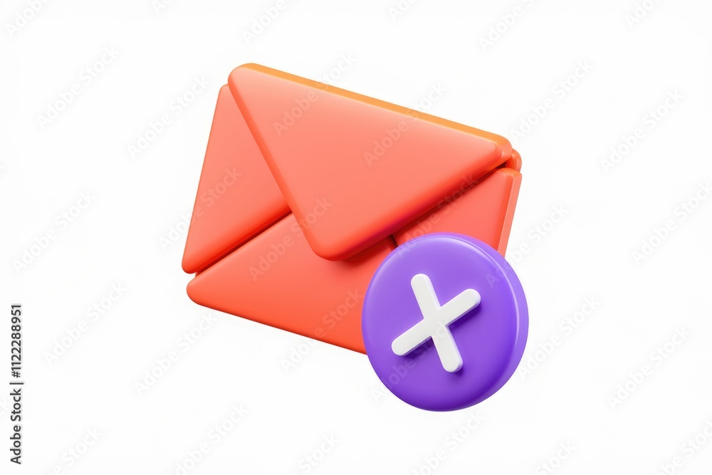 Poster 3D rendering of an orange email envelope with a purple cross, signifying deletion or rejection.