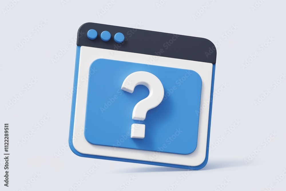 Aufkleber A 3D rendering of a blue web browser window displaying a large white question mark.