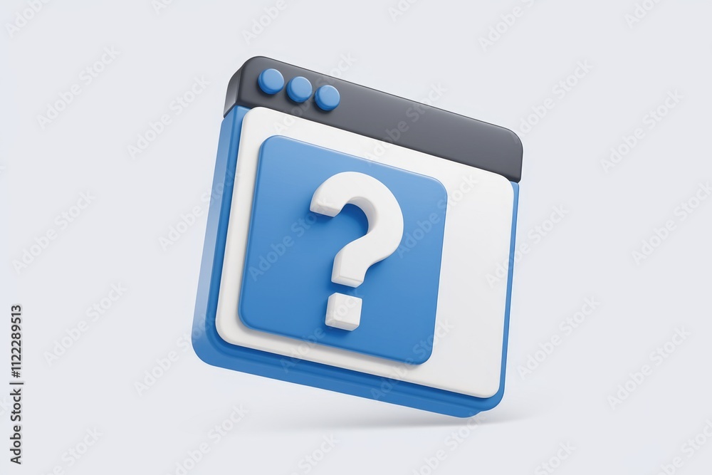Aufkleber 3D render of a browser window with a question mark, symbolizing online queries and help.