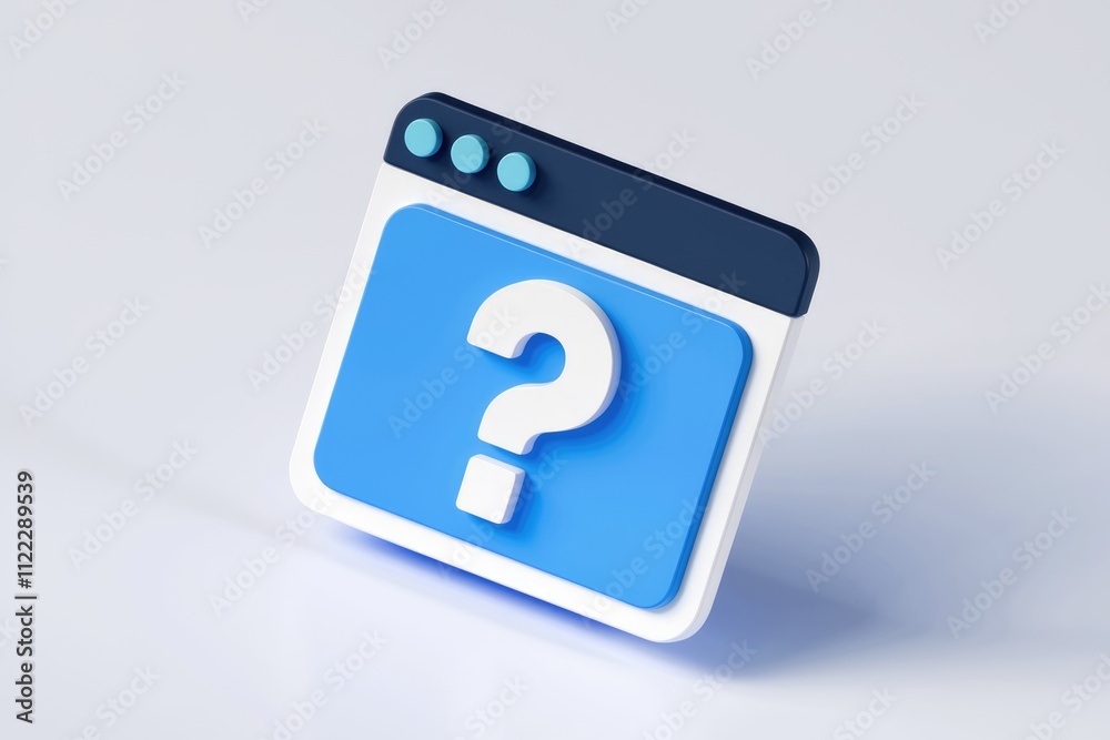 Poster A 3D rendered blue web browser window displays a white question mark, symbolizing online queries or FAQs.