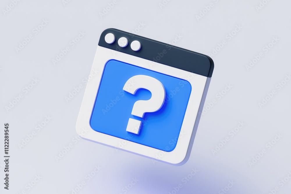Poster 3D render of a browser window displaying a question mark, symbolizing online queries or FAQs.