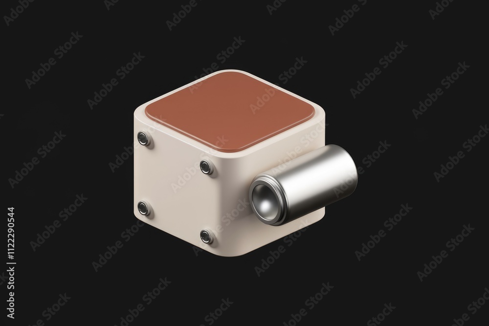 Leinwandbilder abstract 3d rendering of a beige cube with a brown top and a silver cylinder attached.