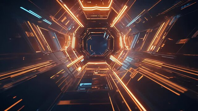 futuristic night orange technology 4k design video backdrop transportation wall geometric transport speed textured pattern line b blue highway material generative blur template wid