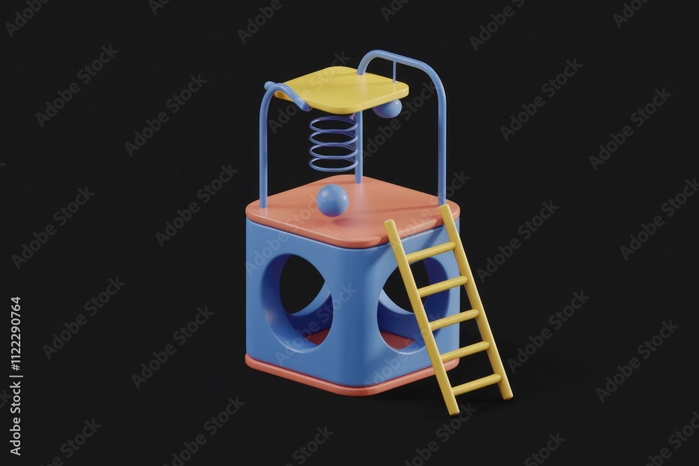 Aufkleber A colorful 3D rendering of a child's play structure with a ladder and spring.