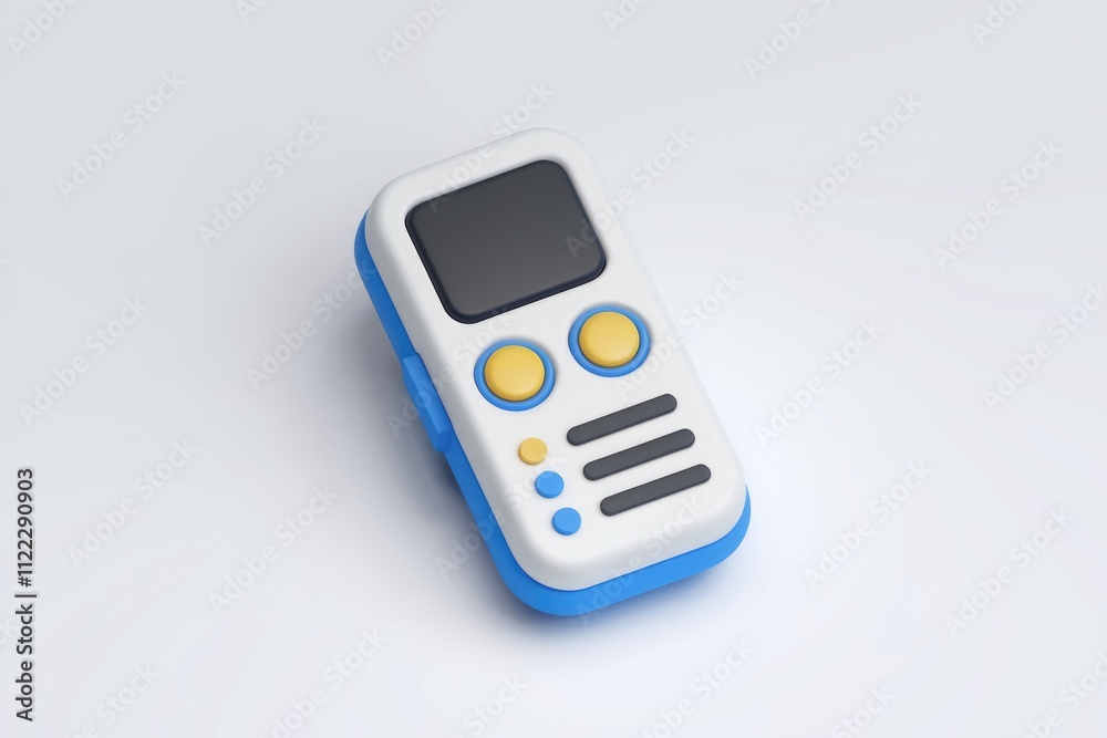 Aufkleber a 3d render of a cute, cartoonish walkie-talkie with a screen and buttons.