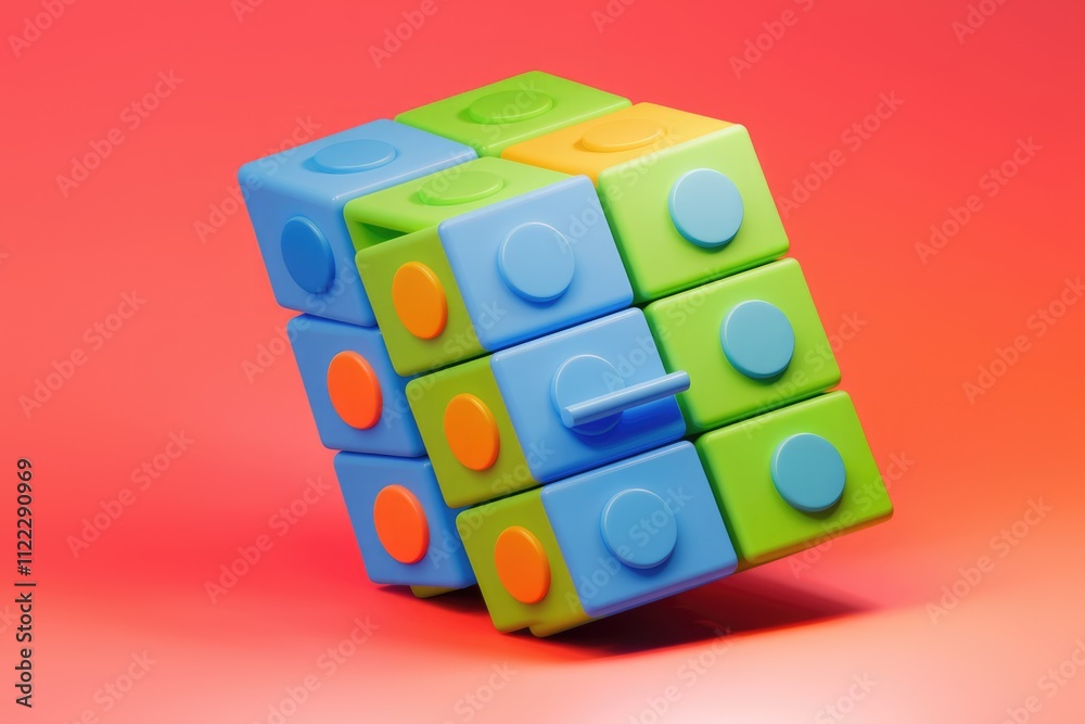 Aufkleber a colorful 3d rendering of a toy block puzzle, showcasing vibrant hues and a unique interlocking des