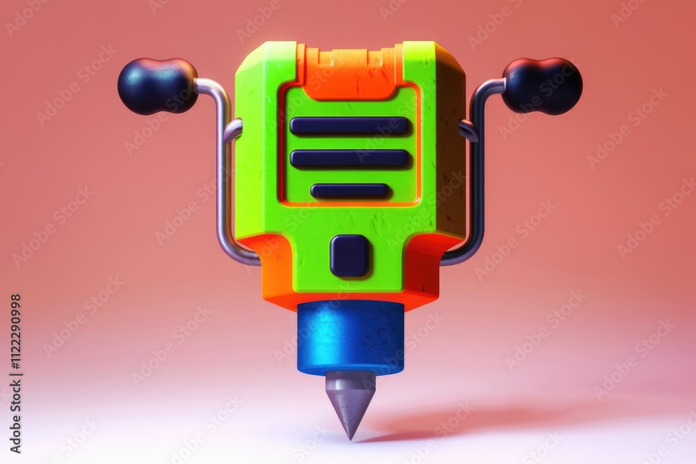 Aufkleber a vibrant, cartoonish hand-cranked device with a futuristic design, featuring multiple colors and a 