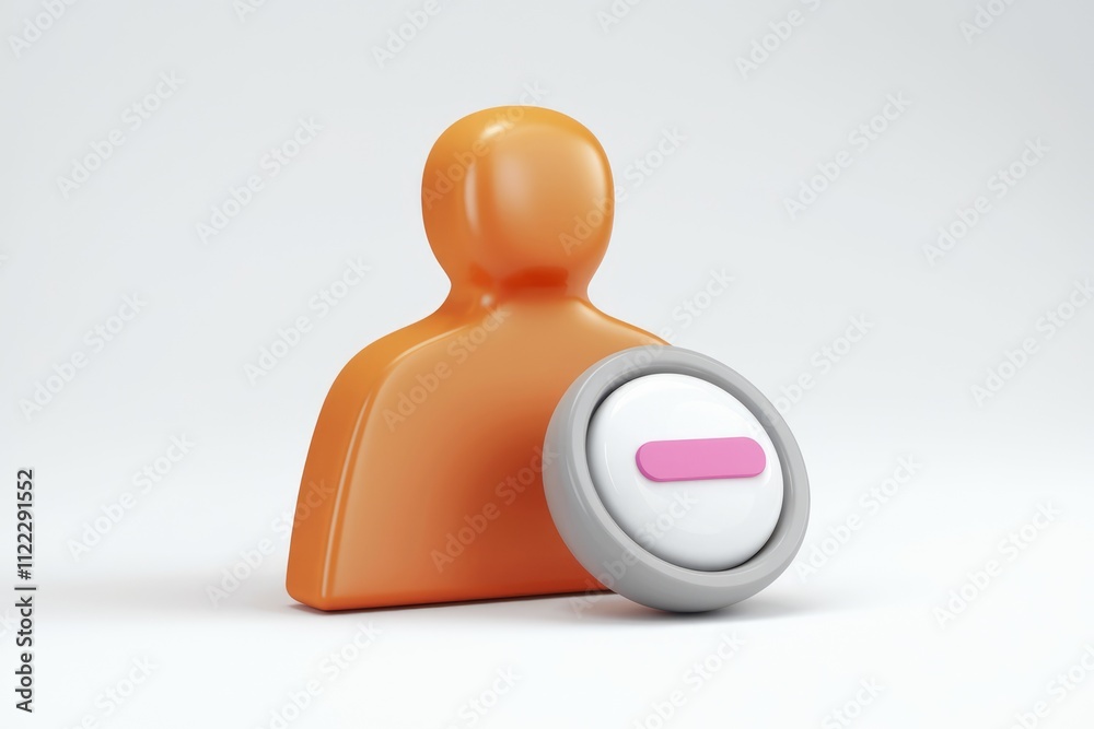 Poster 3d render of an orange user icon with a pink minus sign indicating user removal or deletion.