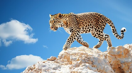 Obraz premium A leopard is walking on a rocky hillside