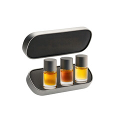 Obraz premium Elegant Collection of Fragrant Perfume Bottles Displayed in a Stylish Case for Aroma Lovers