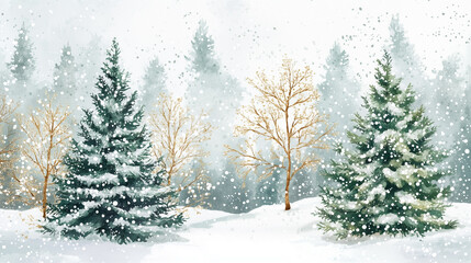 Fototapeta premium 雪が積もる木々の風景イラスト