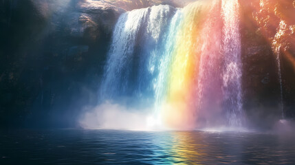 A gentle zephyr painting rainbows in the mist of a waterfall ai_generated. Zephyr. Illustration