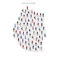 Swaziland population map. Large group of realistic a diverse crowd of people figures in a shape of Eswatini map. Flat vector illustration isolated on white.