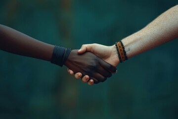 A generative AI image depicts an unrecognizable black female shaking hands.