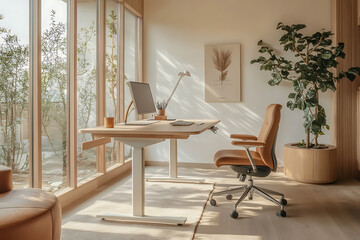 Fototapeta premium Modern Minimalist Home Office with Natural Light