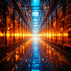 Hallway of mirrors refracting light infinite