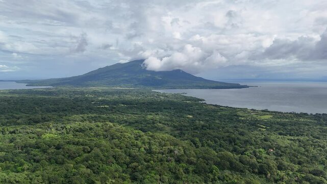 Maderas volcano in Ometepe island Nicaragua aerial drone view