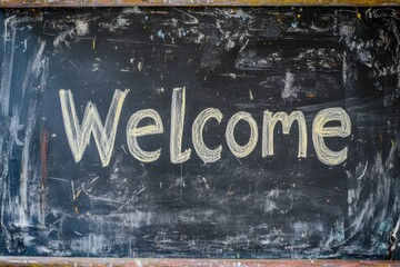 Chalk Writing of the Word Welcome on Chalkboard  