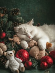 Fluffy christmass red cat with christmas atmosphere
