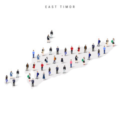East Timor population map. Large group of realistic a diverse crowd of people figures in a shape of Timor-Leste map. Flat vector illustration isolated on white.