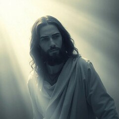 Jesus portrait with rys of light
